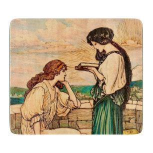 Planche À Découper Femmes Art Nouveau lisant au bord de la mer 