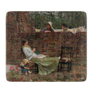 Planche À Découper Femmes qui discutent au-dessus du mur du jardin (c
