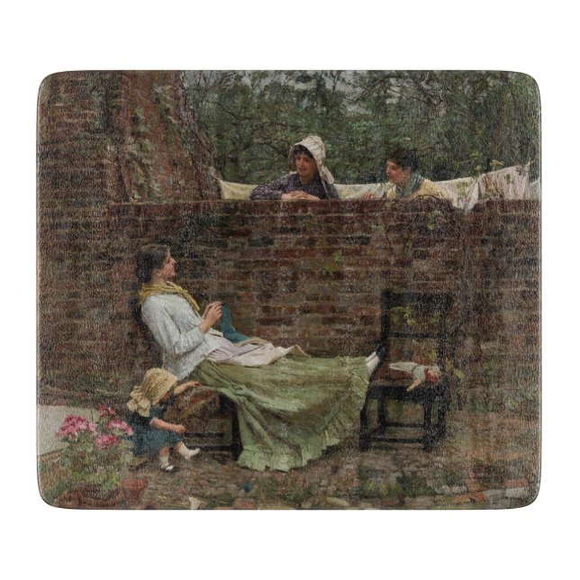 Planche À Découper Femmes qui discutent au-dessus du mur du jardin (c (Devant)
