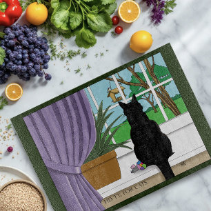 Planche À Découper Fenêtre Chat noir regardant dehors