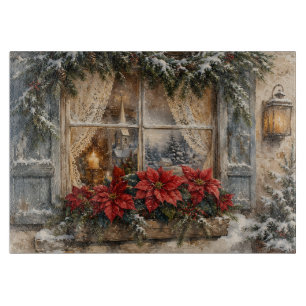 Planche À Découper Fenêtre de Noël au Poinsettia enneigé