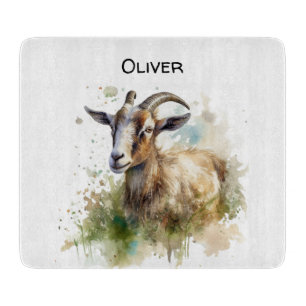 Planche À Découper Ferme à l'aquarelle Chèvre, personnalisable