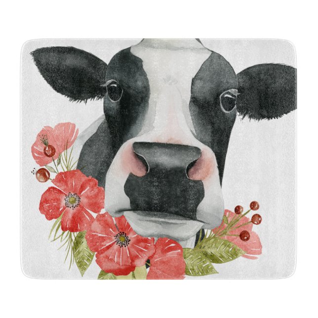Planche À Découper Ferme à pavot - Vache aux fleurs (Devant)