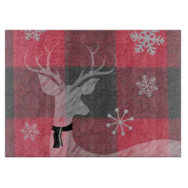 Planche À Découper Ferme Rouge et Buffalo gris Plaid Deer Snowflake (Devant)