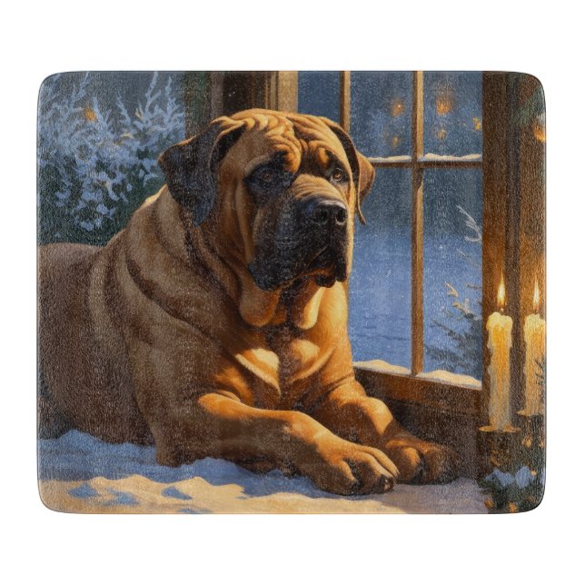 Planche À Découper Festif Bullmastiff avec les lumières de Noël (Devant)