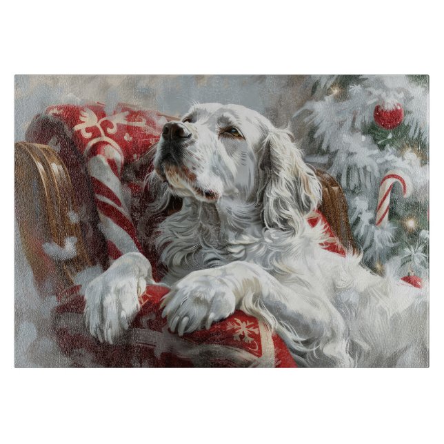 Planche À Découper Festive de Noël de Chien Setter anglais (Devant)