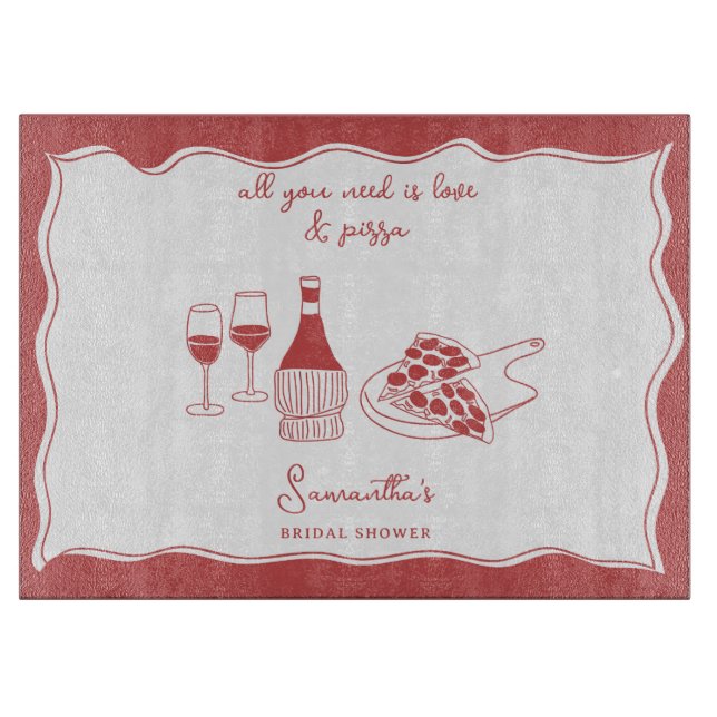 Planche À Découper Fête de mariage italienne Pizza Vin Dessinée à la  (Devant)