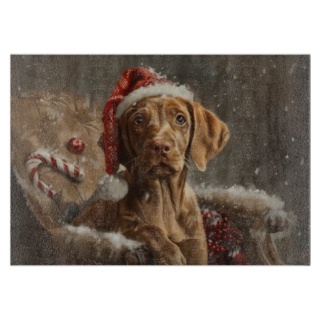 Planche À Découper Fête de Noël de Chien Vizsla (Devant)