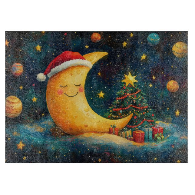Planche À Découper Fête de Noël drôle Lune Galaxy (Devant)