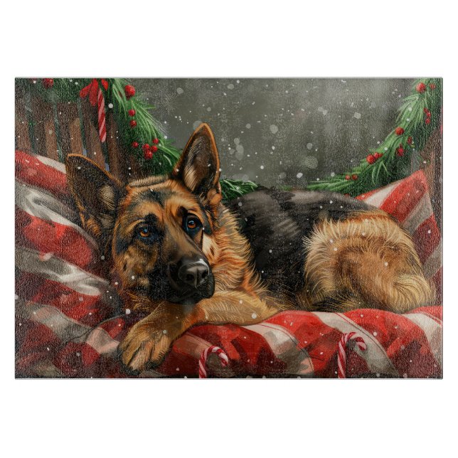 Planche À Découper Fête de Noël du berger allemand Chien (Devant)