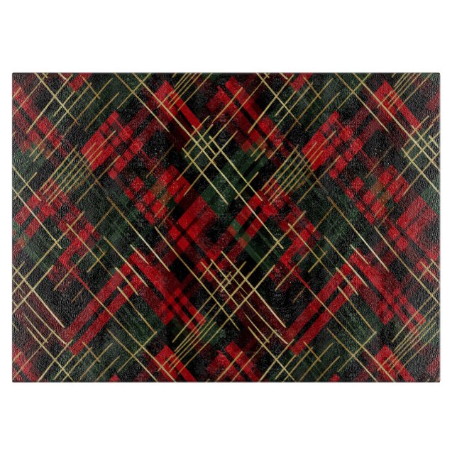 Planche À Découper Fêtes de Noël Rouge et Vert Plaid Or Fleur (Devant)