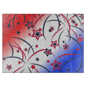 Planche À Découper Feu d'artifice sur bleu blanc rouge