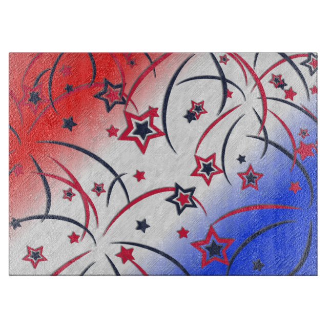 Planche À Découper Feu d'artifice sur bleu blanc rouge (Devant)