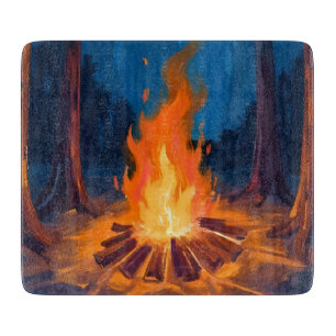 Planche À Découper Feu de camp Lune Peinture aquarelle de la nature