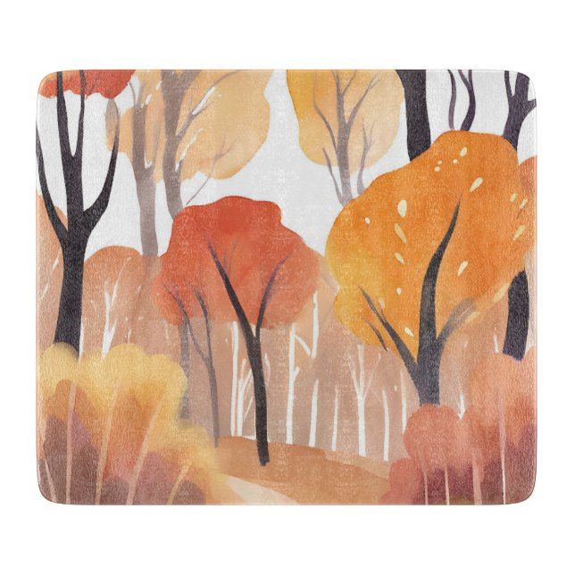 Planche À Découper Feuillage d'automne forêt aquarelle feuilles (Devant)