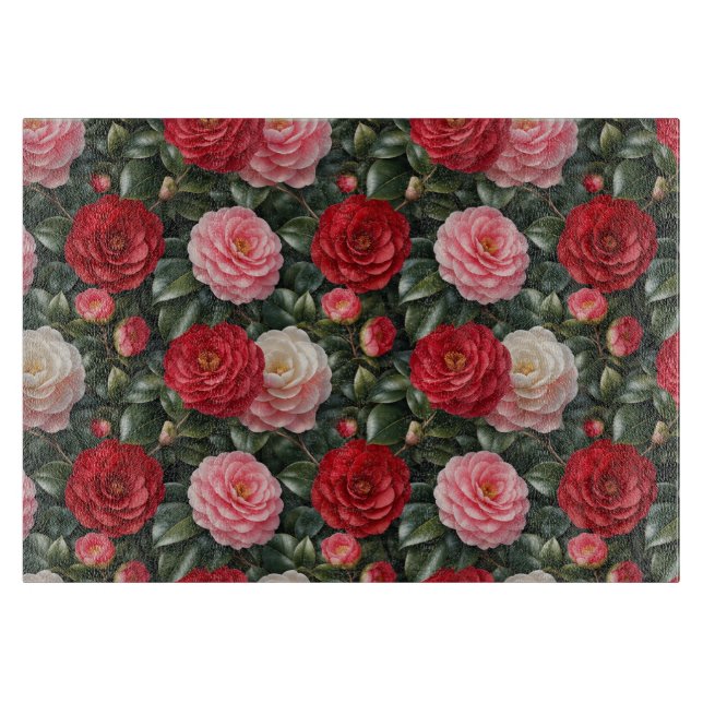 Planche À Découper Feuillage de camélia de luxe en fleurs (Devant)