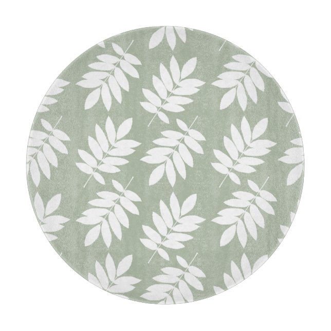 Planche À Découper Feuille aînée grand motif blanc sur vert (Devant)