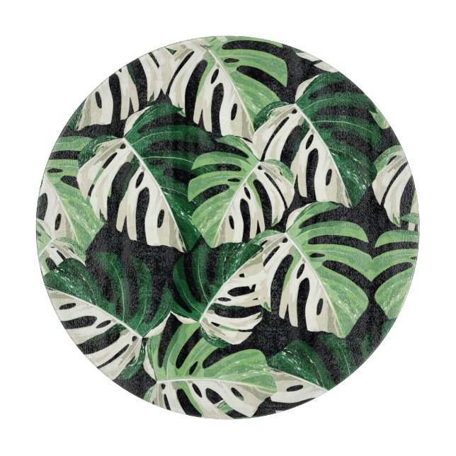 Planche À Découper Feuille de Monstera Motif Noir Exotique (Devant)