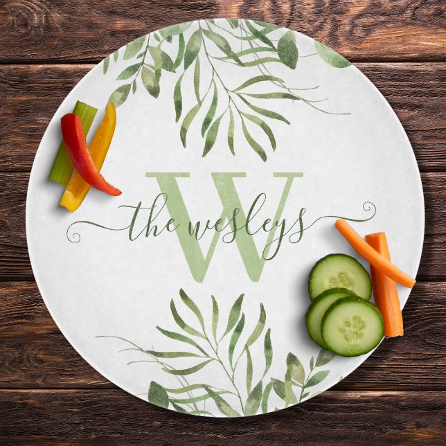 Planche à découper feuille de papier à motif monog (This beautiful personalized cutting board would make a great wedding or bridal shower gift! )