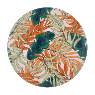 Planche À Découper Feuille vert tropical beige, motif sans soudure.