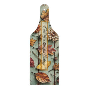 Planche À Découper Feuilles d'automne à l'aquarelle et bois rustique