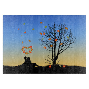 Planche À Découper Feuilles d'automne en forme de coeur Couple