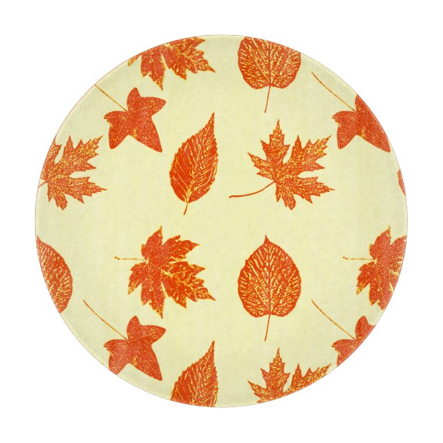 Planche À Découper Feuilles d'automne - jaune pâle et orange (Devant)