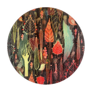 Planche À Découper Feuilles d'automne : motif transparent foncé.