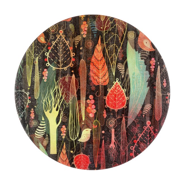 Planche À Découper Feuilles d'automne : motif transparent foncé. (Devant)