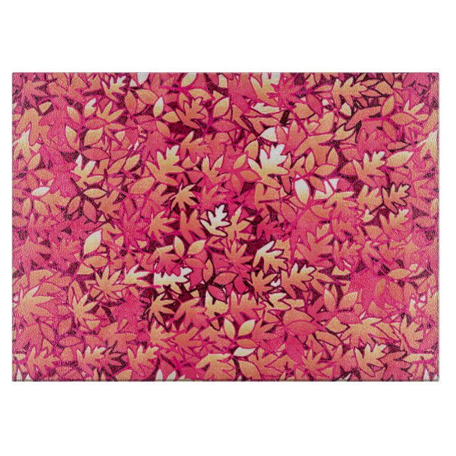 Planche À Découper Feuilles d'automne, tons rouges et oranges (Devant)
