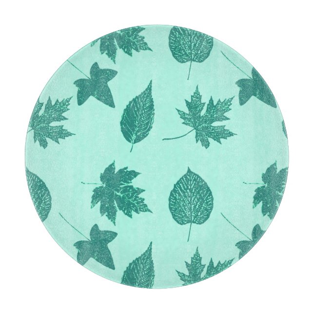 Planche À Découper Feuilles d'automne - turquoise et aqua (Devant)