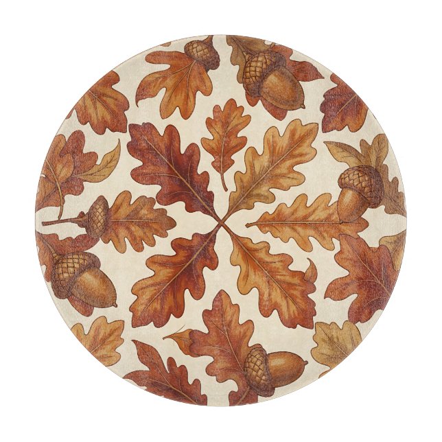 Planche À Découper Feuilles de chêne d'automne glands bruns sans cout (Devant)