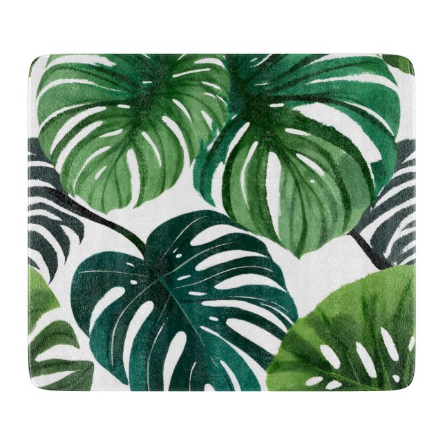 Planche À Découper Feuilles de Monstera Aquarelle Botanique Moderne (Devant)