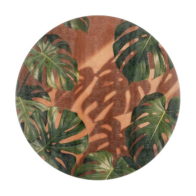 Planche À Découper Feuilles de Monstera vertes Ombre de terre cuite  (Devant)