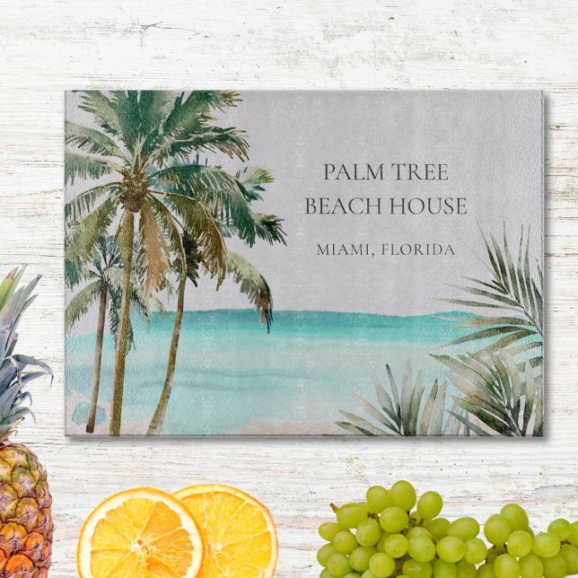 Planche À Découper Feuilles de palmier tropical personnalisées Plage  (In situ)