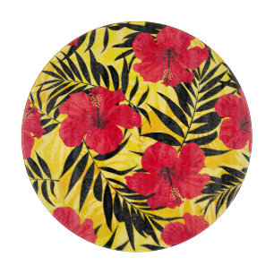 Planche À Découper Feuilles de palmiers à fleurs tropicales, motif vi