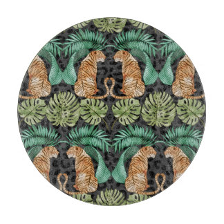 Planche À Découper Feuilles de tigres : Aquarelle Jungle sans joint.