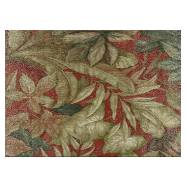 Planche À Découper Feuilles D'Or Sur La Planche À Coupe Rouge (Devant)