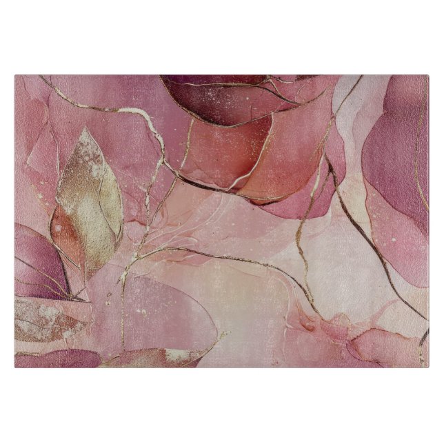 Planche À Découper Feuilles dorées Bourgogne Blush Rose  (Devant)