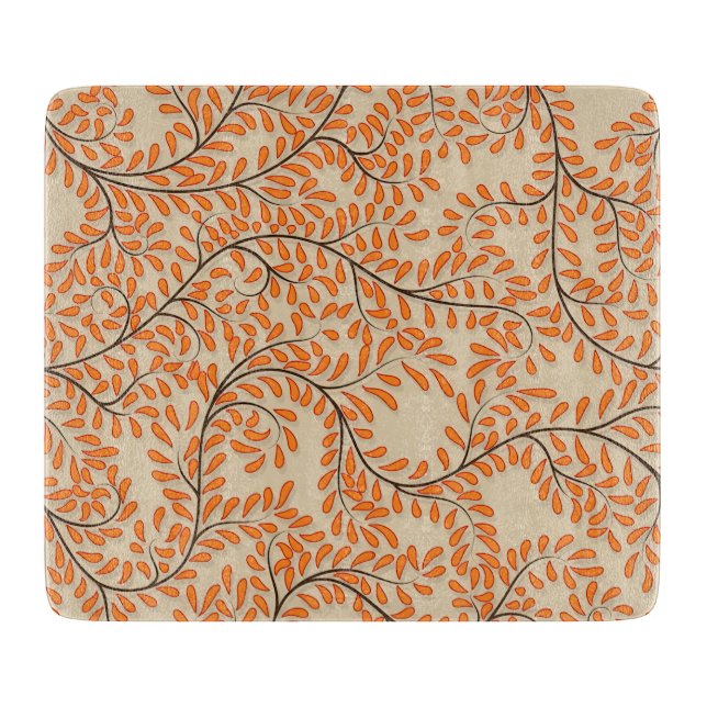 Planche À Découper Feuilles orange tourbillonnantes sur fond beige (Devant)