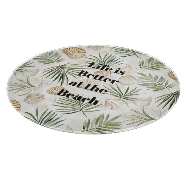 Planche À Découper Feuilles Tropicales Coquillages de Plage (Coin)