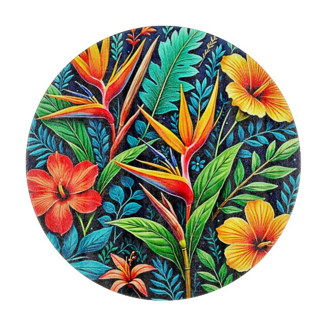 Planche À Découper Feuilles Tropicales Fleurissent Art (Devant)
