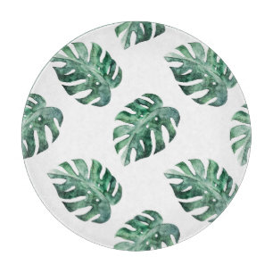 Planche À Découper Feuilles tropicales vertes, motif aquarelle