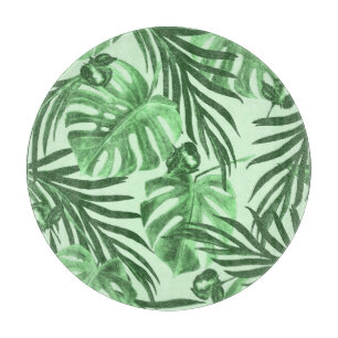 Planche À Découper Feuilles tropicaux et fleurs, motif aquarelle.