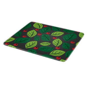 Planche À Découper Feuilles verts, Berries Rouges, Motif Des Feuilles