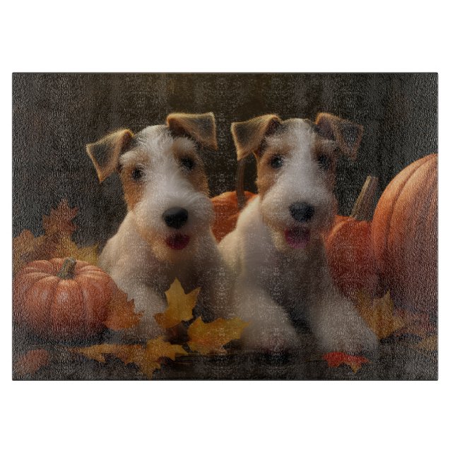 Planche À Découper Fil Fox Terrier Puppy Automne Citrouille de plaisi (Devant)