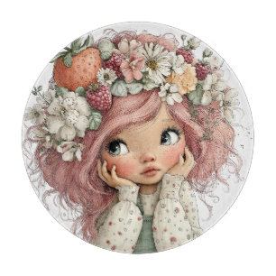 PLANCHE À DÉCOUPER FILLETTE AU THÈME D'ÉTÉ MIGNON AVEC DES FRAISES