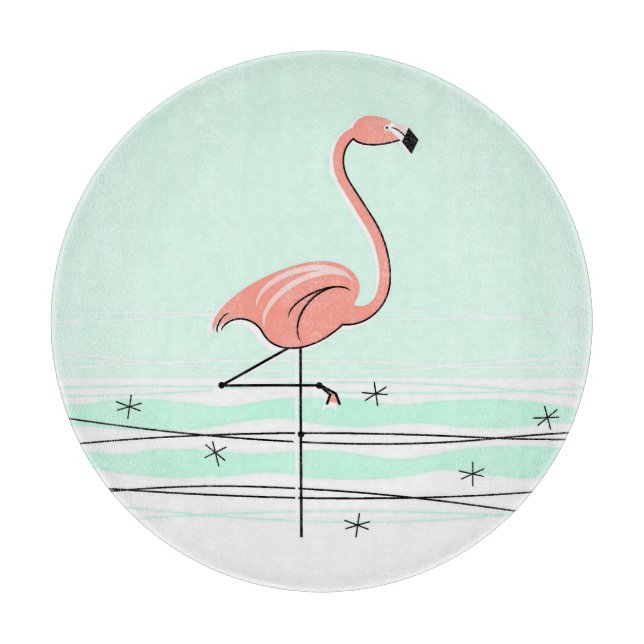 Planche À Découper Flamant rose Aqua table ronde (Devant)
