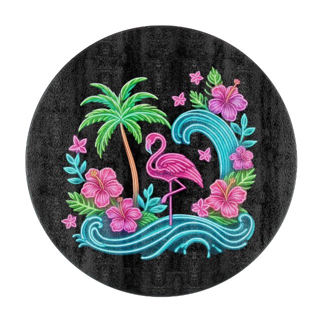 Planche À Découper Flamant rose de néon tropical (Devant)
