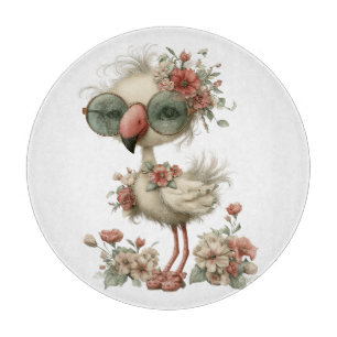 PLANCHE À DÉCOUPER FLAMANT ROSE D'ÉTÉ MIGNON AVEC FLEURS